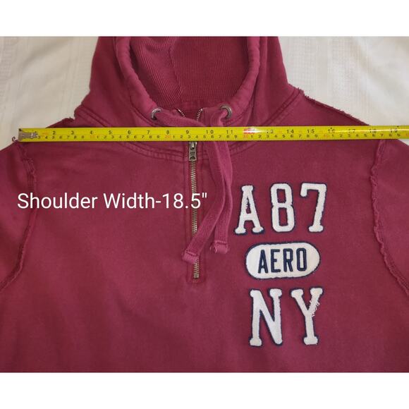 Aeropostale Hoodie Sweatshirt Adult L Quarter Zip Maroon Burgundy Skater Unisex - Picture 12 of 16